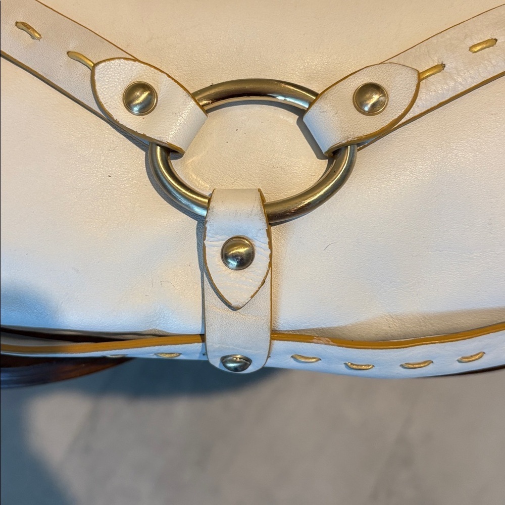 Via Spiga  shoulder bag  Leather smooth  white/tan stitching braided handle  EUC - Picture 4 of 16
